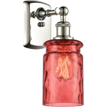

Polished Nickel Tone Wall Sconces 5 Wide Jester Red Waterglass Glass Steel/Cast Brass Medium Base 1 Light Fixture