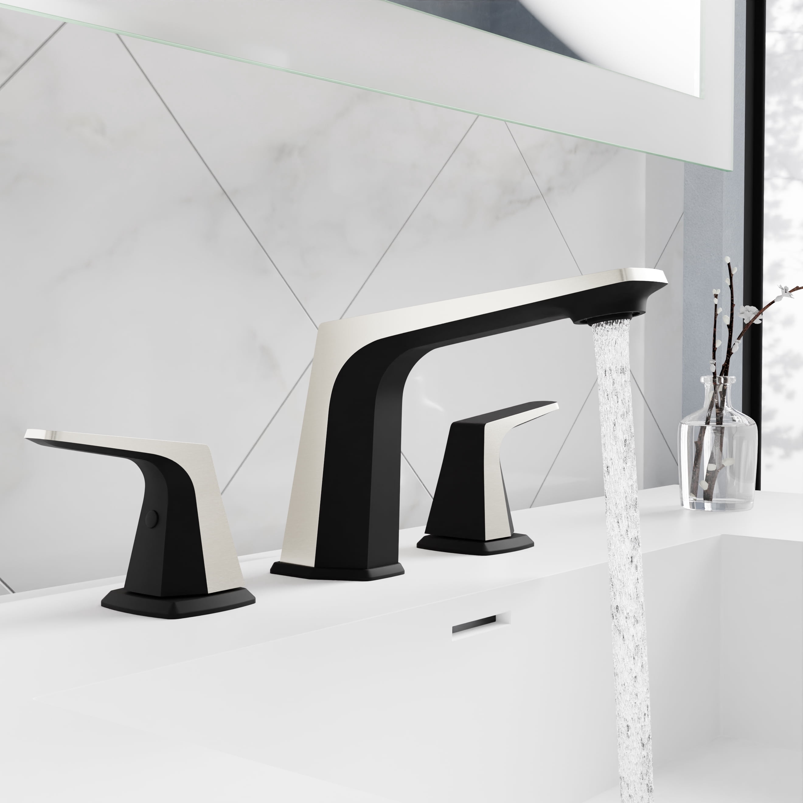 ANZZI 2-Handle 3-Hole 8 in. Widespread Bathroom Faucet With Pop-up Drain in Matte Black & Brushed Nickel