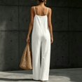 thumbnail image 5 of Women's Linen-Blend Sleeveless Jumpsuit - Spaghetti Strap Wide Leg Romper with Pockets, Loose Fit Casual One-Piece for Spring & Summer White XL, 5 of 5