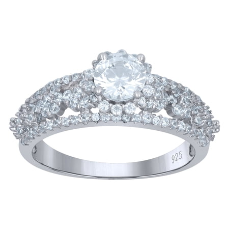 925 Sterling Silver Womens Solitaire Cubic-Zirconia Engagement Ring Size 7