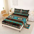 thumbnail image 2 of jejeloiu Southwestern Geometric Bed Sheets,Cowhide Pattern Full Size Sheets For Boys,Turquoise Brown,4 Pieces,1 Flat Sheet, 1 Fitted Sheet and 2 Pillowcases, 2 of 6