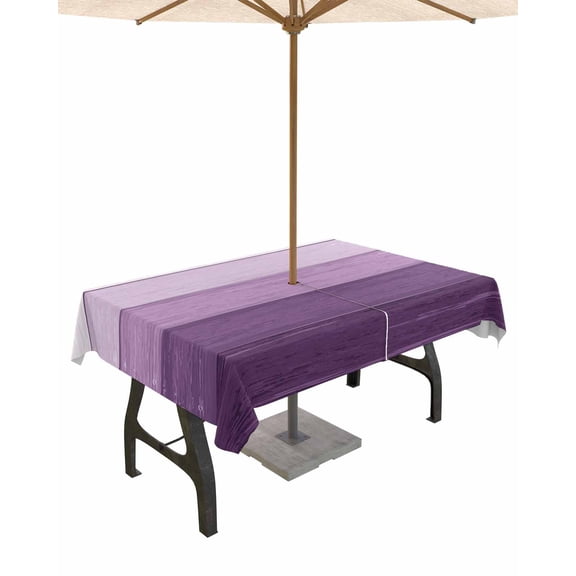 Fsddascl Purple Ombre Outdoor Tablecloth - 60x102 Inch Rectangle Dining Table Cover, Farmhouse Vintage Wooden Striped Waterproof Outdoor Table Cloth with Umbrella Hole & Zipper for Picnic/Patio