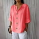 thumbnail image 2 of Camisas de maestra,Blusa de mujer con escote en V, manga 3/4, aspecto de lino, corte holgado, botones, poliéster, ropa informal, sopatenor, 2 of 9