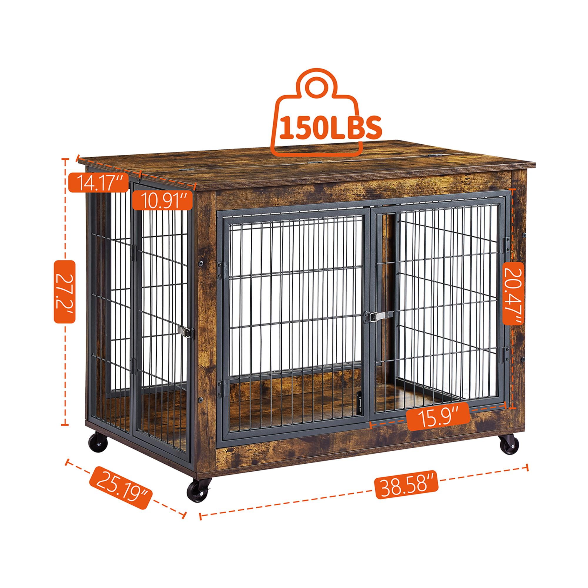 Pefilos 27 Inches Dog Crate Rustic Style Furniture Dog Cage Crate with Double Doors and Lift Top Heavy-Duty Kennel, Brown Pefilos 27 Inches Dog Crate Rustic Style Furniture Dog Cage Crate with Double Doors and Lift Top Heavy-Duty Kennel, Brown