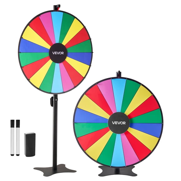 VEVOR 36 in Spinning Prize Wheel, 18 Slots Spinning Wheel with Stand, Adjustable Height Win Fortune Roulette with a Dry Erase and 2 Markers, 6 Colors, Easy Assembly, for Party Pub Trade Show Carnival