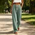thumbnail image 6 of Women's Solid Corduroy Wide Leg Pants High Waist Drawstring Elastic Waist Comfy Casual Lounge Trousers with Pockets Green XL, 6 of 6