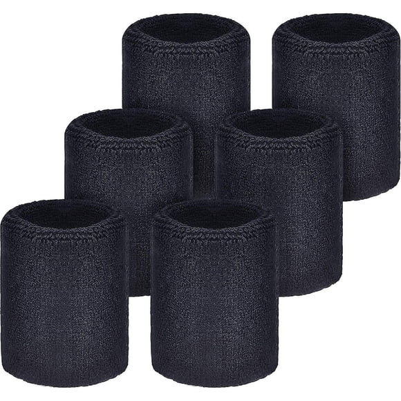 6 Pack Wrist Sweatbands Tennis Wrist Bands Absorbent Sweatbands For Sports, Black (yu-b)