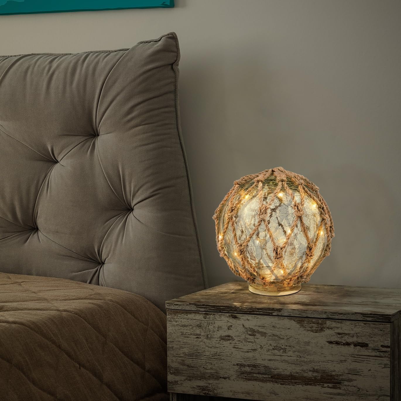 AllWays Plaza Glass Fishing Float Nautical Lamp Coastal Beach Decor Cracked Glass Ball Night Light 6"