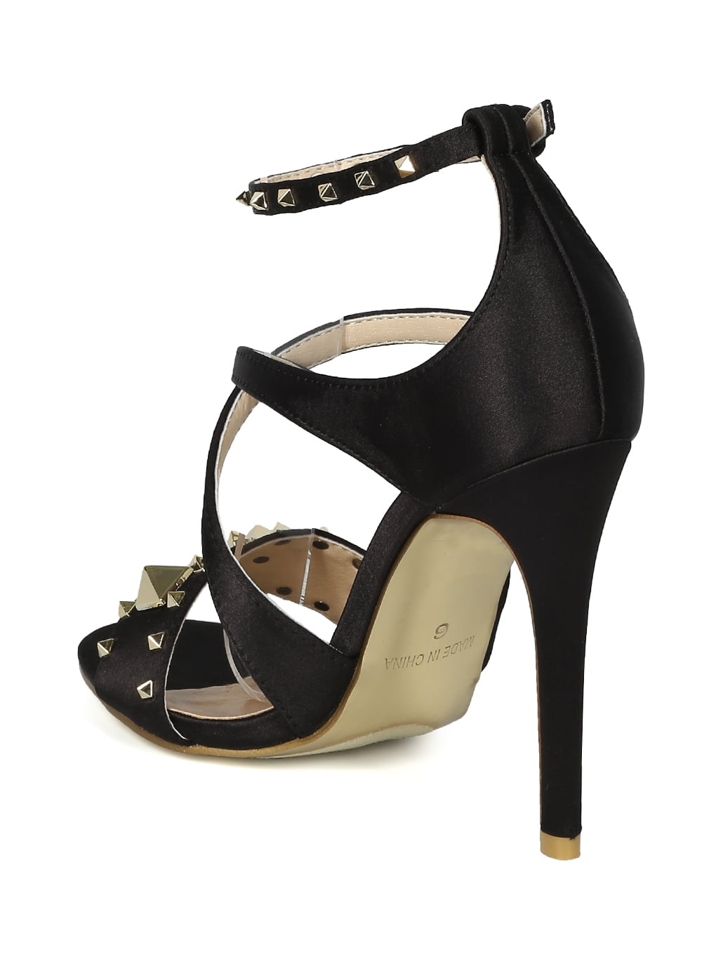 Women Satin Open Toe Pyramid Spike Strappy Stiletto Sandal HI24