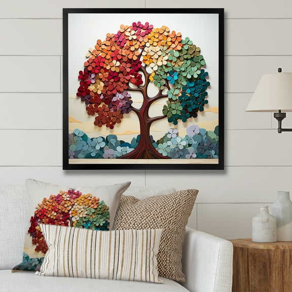 Designart "Colorful Harmony of American Basswood Trees V" Landscapes Framed Wall Art Decor - Country Colorful Tree Living Room Framed Canvas Art