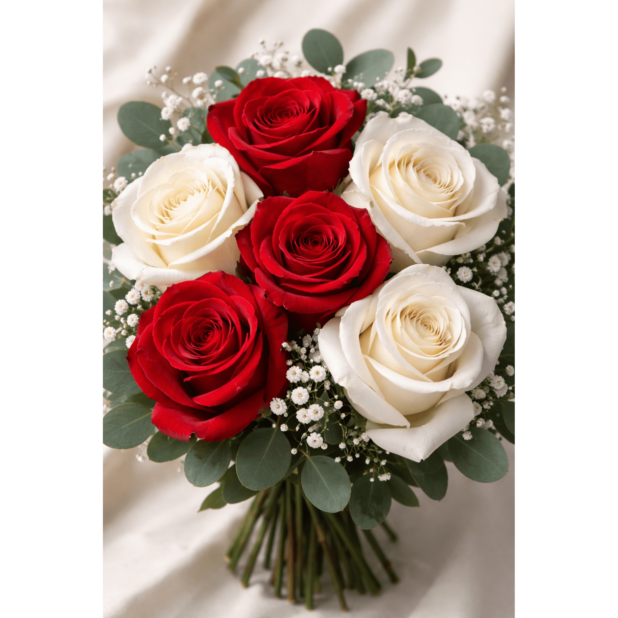 Kabloom Fresh Flower Bouquet, 3 Red and 3White Roses, Next-Day Delivery