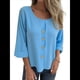 thumbnail image 1 of Blusas de para Mujer, Cuello en V, Mangas 3/4, Abotonadas, Sueltas, Informales, Lisas, Tipo Túnica. Azul 4XL, 1 of 6