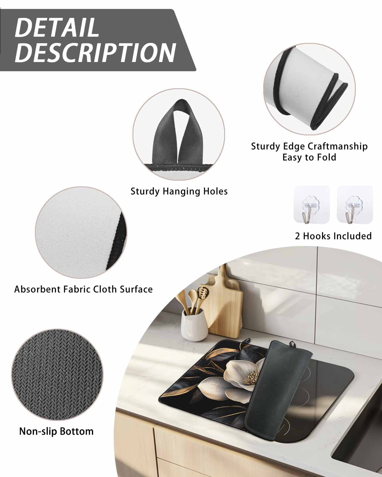 Stove Top Covers for Electric Stove, Black Gold Flower Glass Stovetop Cover Protector, Gradient Luxurious Floral Botanical Induction Cooktop Protector Oven Mat for Kitchen Countertop 28.5"x20.5"