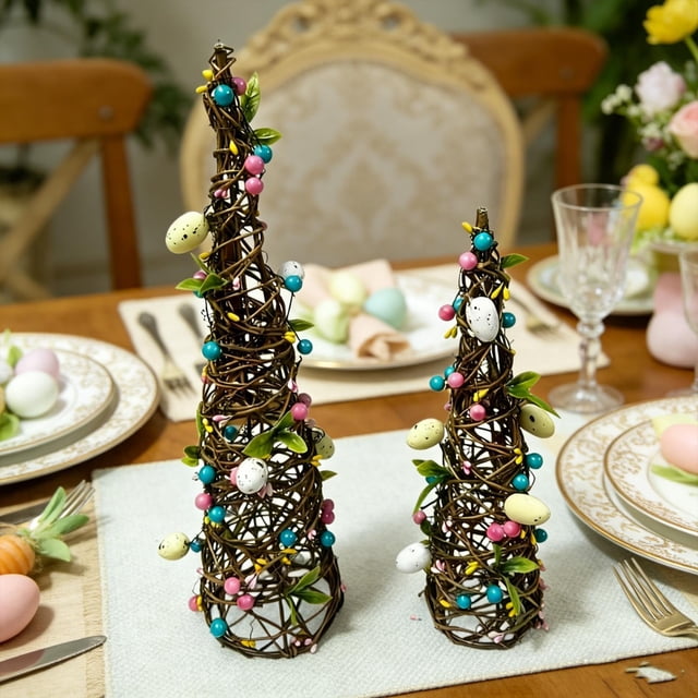 2 decoraciones de mesa de Pascua con bandejas escalonadas, centros de mesa con de regalo, adornos de huevo de torre para bodas, fiestas de