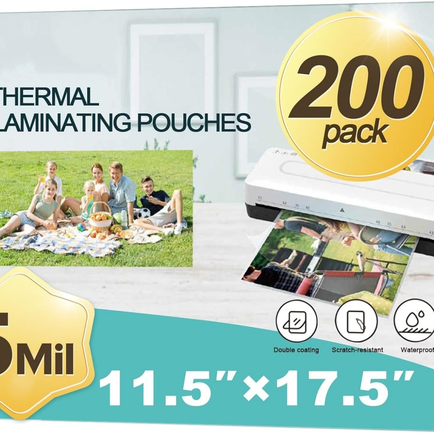 200 Pack 5 Mil Thermal Laminating Pouches Holds 11 x 17 Inch, Plastic Laminator Paper 11.5 x 17.5 Inch, Clear Round Corner