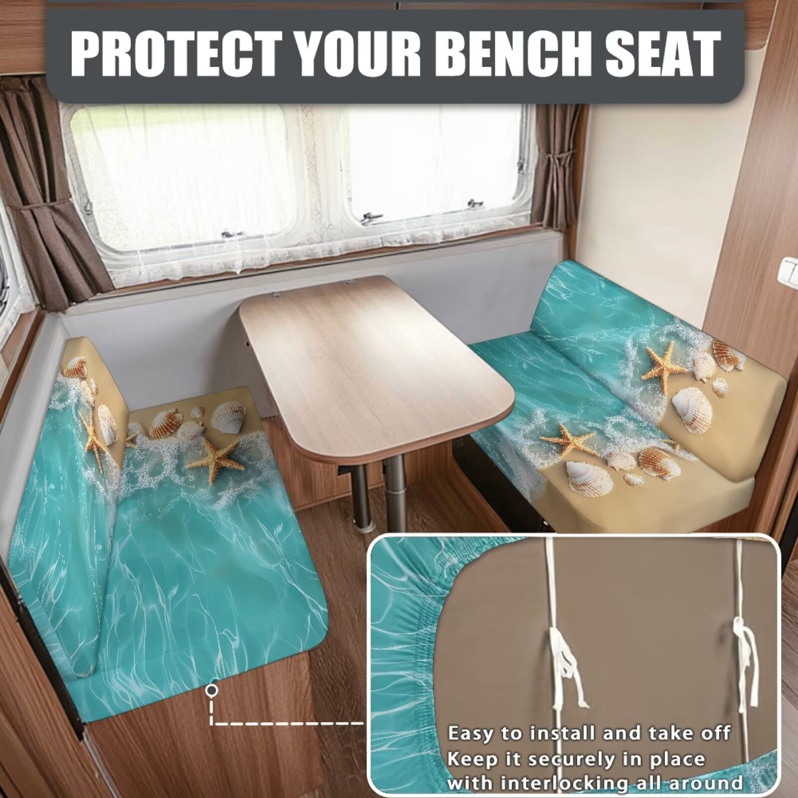 Pzuqiu Beach Starfish RV Dinette Cushion Covers Stretchable Loveseat Sofa Furniture Protector Elastic Camper Cushion Slipcoversfor RV Camper Car Bench