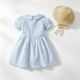 thumbnail image 4 of Sibling Matching Solid Peter Pan Collar Girl Dress Kids Puff Sleeve Button Dress Matching Boy Suspender Short Outfit Sets, 4 of 7