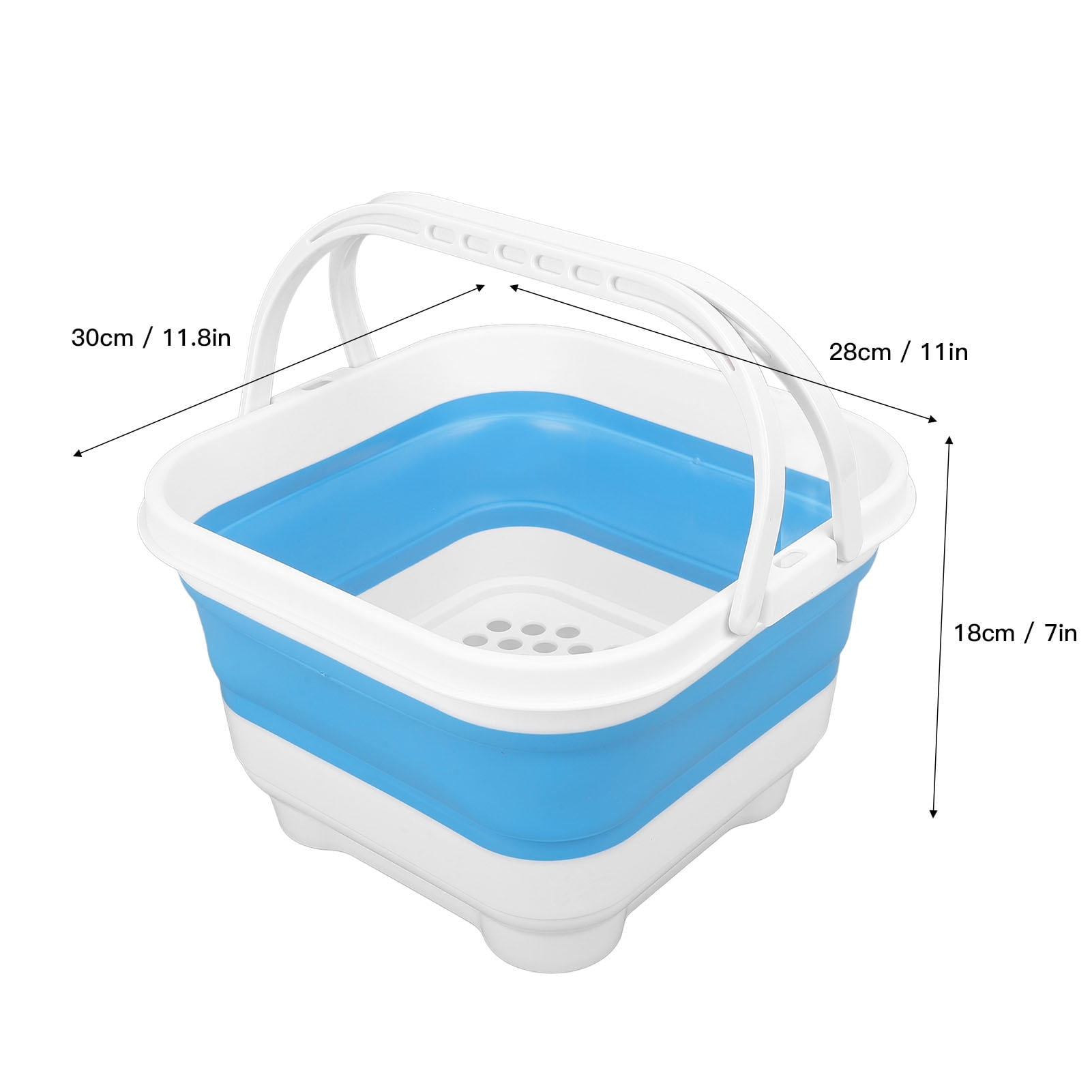 Yajisi Foldable Bath Toy & Toiletry Storage Bin with Removable Base, Quick‑Drain, High Capacity, Cute White & Blue