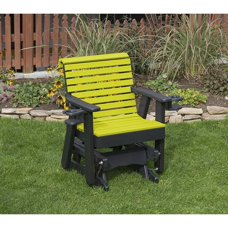 Amish Poly Lumber - Outdoor Garden Exterior Yellow Finish 2 Ft Poly Lumber Roll Back Everlasting Amish Crafted Traditional Glider With Cupholder Arms