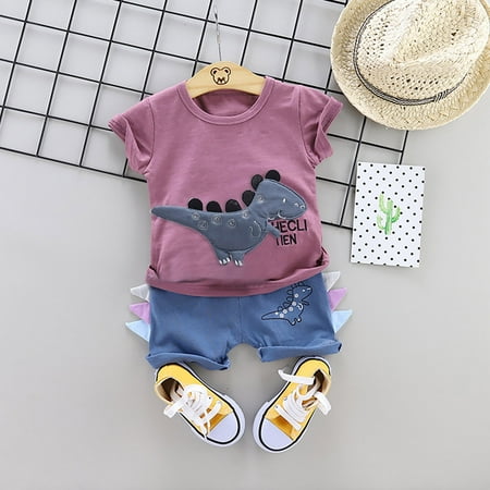 

nsendm Shirt Boys Toddler Dinosaur Outfits T Print Shorts Baby Letter Tops Cartoon Set Boys Outfits&Set New Born Boy Childrenscostume Purple 100