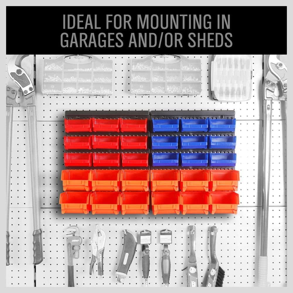 Wall Mounted Storage Bins Organizer 30PC Garage Tool Parts Rack for Men's Gift
