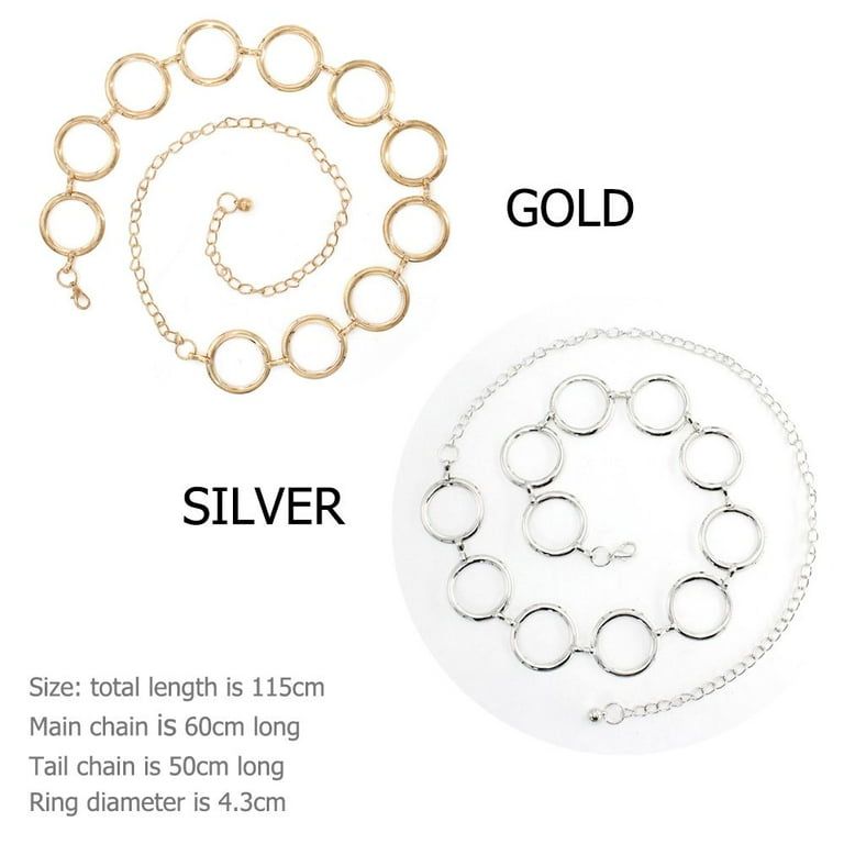 Fashion Gold Silver Big Ring Long Tassel Metal Chain Belt Round