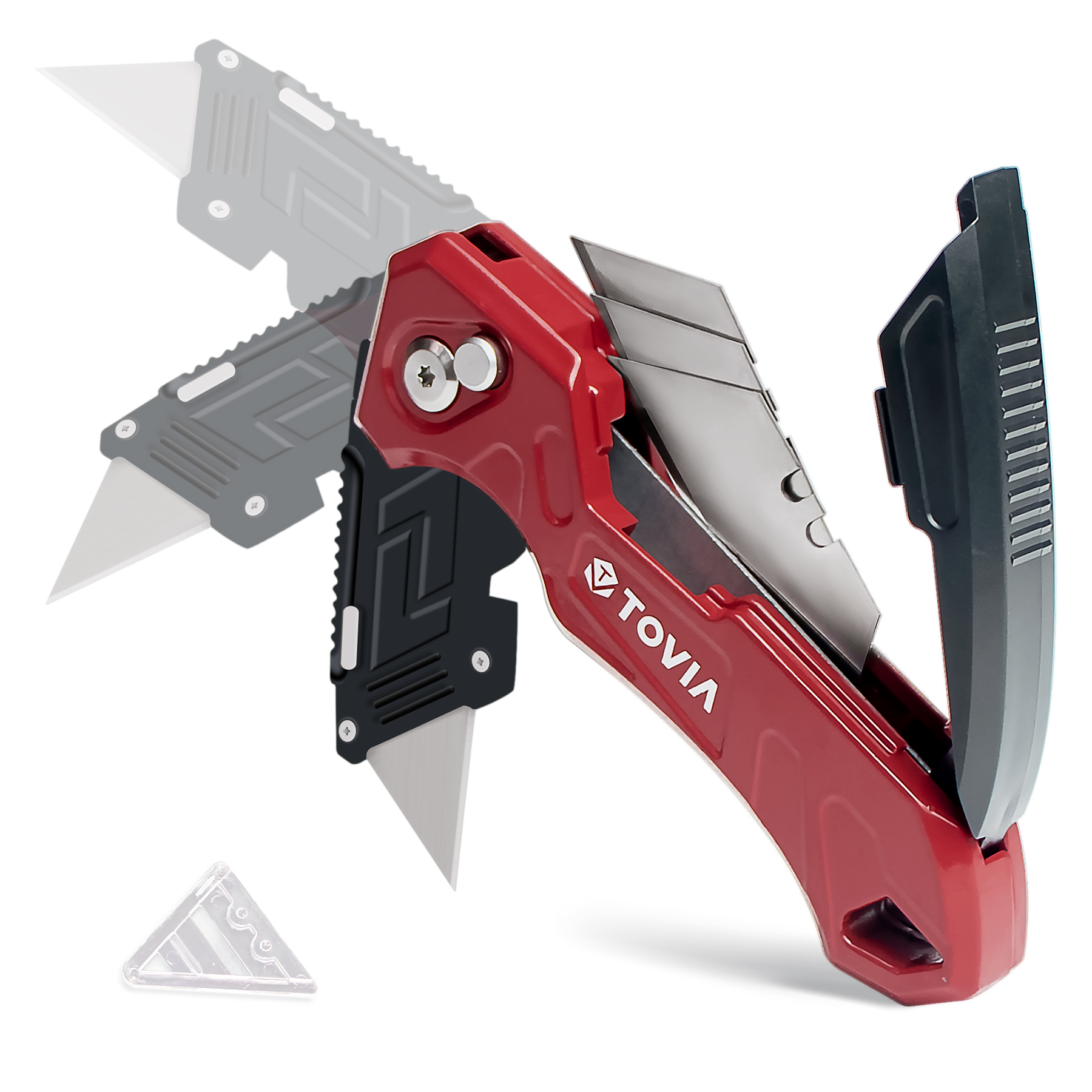 T TOVIA Heavy Duty Folding Utility Knife Quick Change Box Cutter,  3-Position Locking Blades with Blade Storage Design, Extra 3 Blades  Included, Box Knife for Cartons, Cardboard and Boxes 