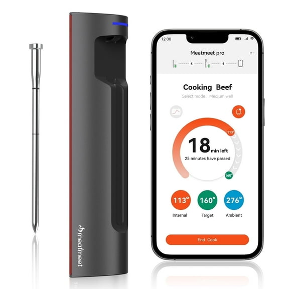 Meatmeet S Pro Bluetooth Meat Thermometer, 1080°F, 6 Sensors, Waterproof, for Oven, Grill, BBQ, Air Fryer, EasySmart App, Ultra-Thin Probe