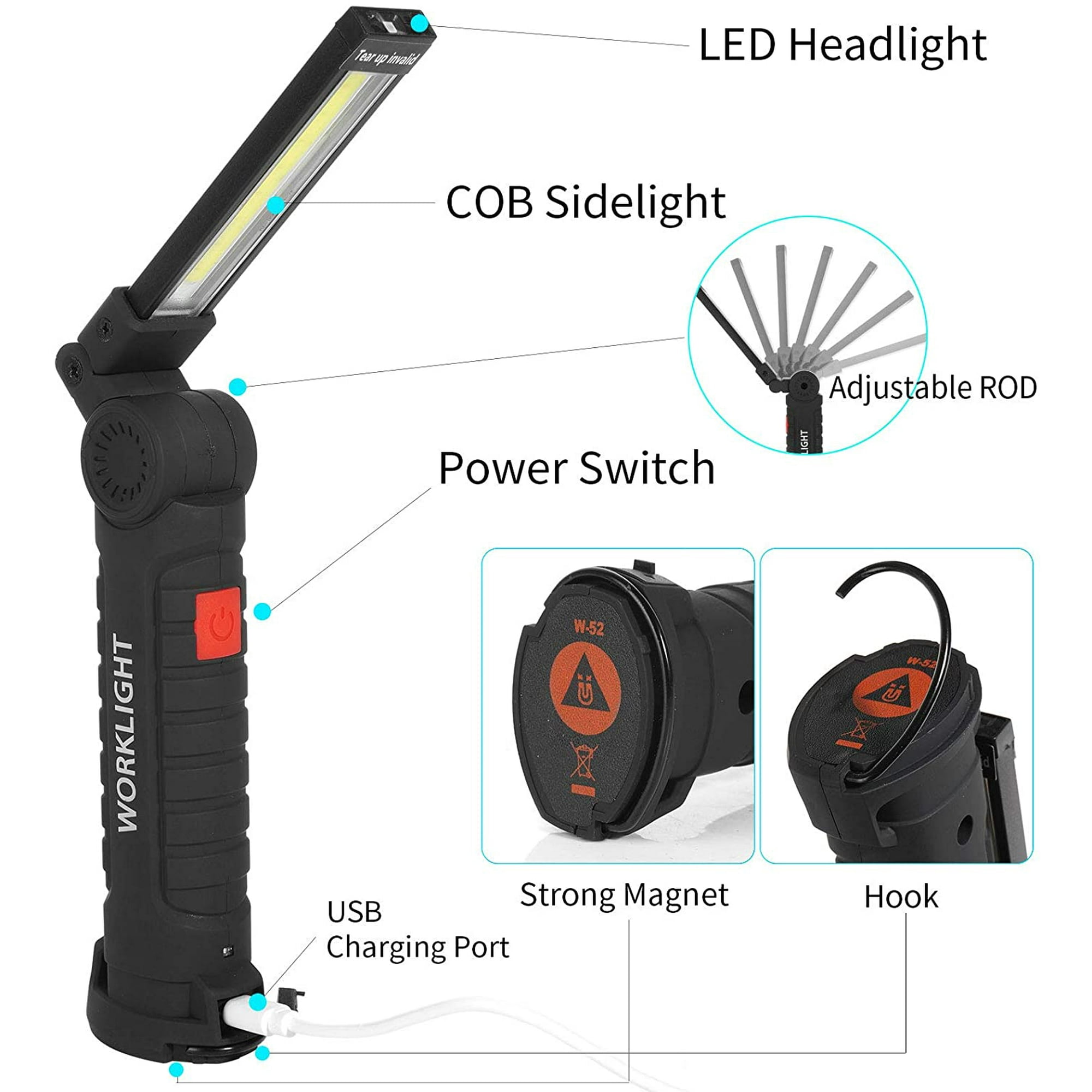 Lampe De Travail Led Cob Akku Lampe De Poche Avec Aimant Voiture 3w à Prix