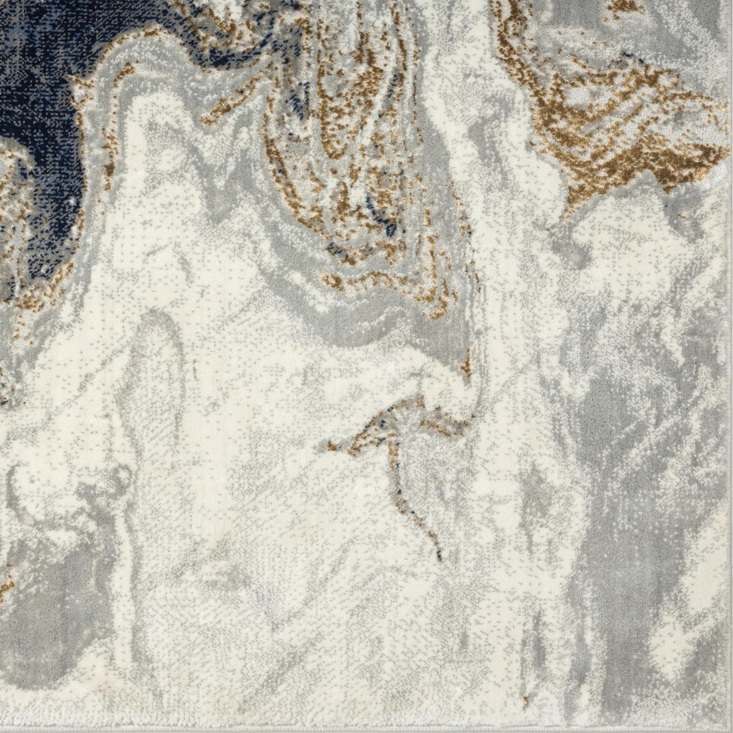 Luxe Weavers Marble Swirl Collection Blue Abstract 4x5 Area Rug Gold
