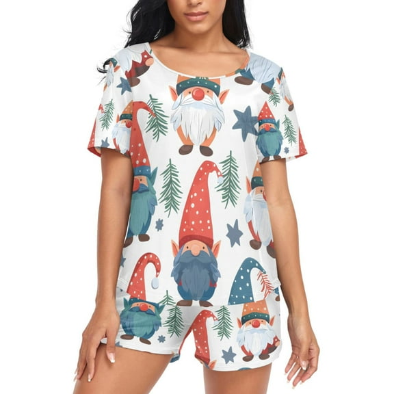 joogoo Women's Pajama Set Gnome Christmas Short Sleepwear Loungewear with Pockets M