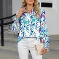 thumbnail image 3 of Women's Tie Dye T Shirt Long Sleeve Lapel Button Down Cardigan Blouse Sky Blue XL, 3 of 9