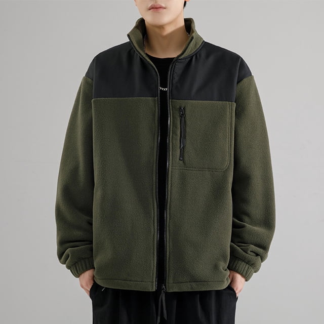 LOVZFMLL Jackets for Men's Fall And Winter Color Blocked Fleece Jacket Casual Cardigan Jacket