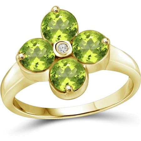 JewelersClub 1 3/4 Carat T.G.W. Peridot And White Diamond Accent 14kt Gold Over Silver Ring