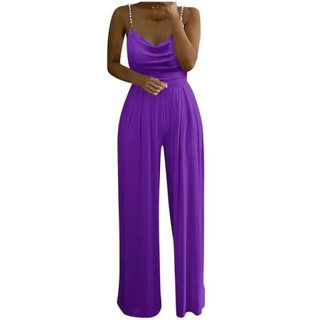 

Samickarr Jumpsuits For Women Plus Size Romper Bodysuit Romper Jumpsuits One Piece Body Full Suit Women s Casual Solid Color Long Playsuit Loose Lady Pearl Suspender Jumpsuit