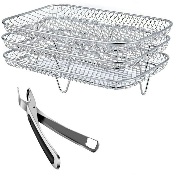 Air Fryer Racks 3 Stackable Dehydrator Racks 304 Stainless Steel Air Fryer Basket Tray with Food Clip Air Fryer Accessories Fit for Ninja DZ201 Foodi and Ninja DZ401 Foodi Air Fryer