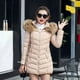 thumbnail image 3 of Chaqueta de algodón para mujer, chaqueta de algodón de corte entallado medio largo con cuello de piel grande y chaqueta de plumas para mujer, 3 of 5