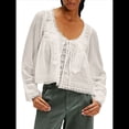 thumbnail image 3 of Blusa Holgada de Larga con Lazo Frontal para Mujer, con Ribete de Encaje y Botones, Cuello Cuadrado, Ropa para Salir, Estilo Y2K. M, 3 of 9