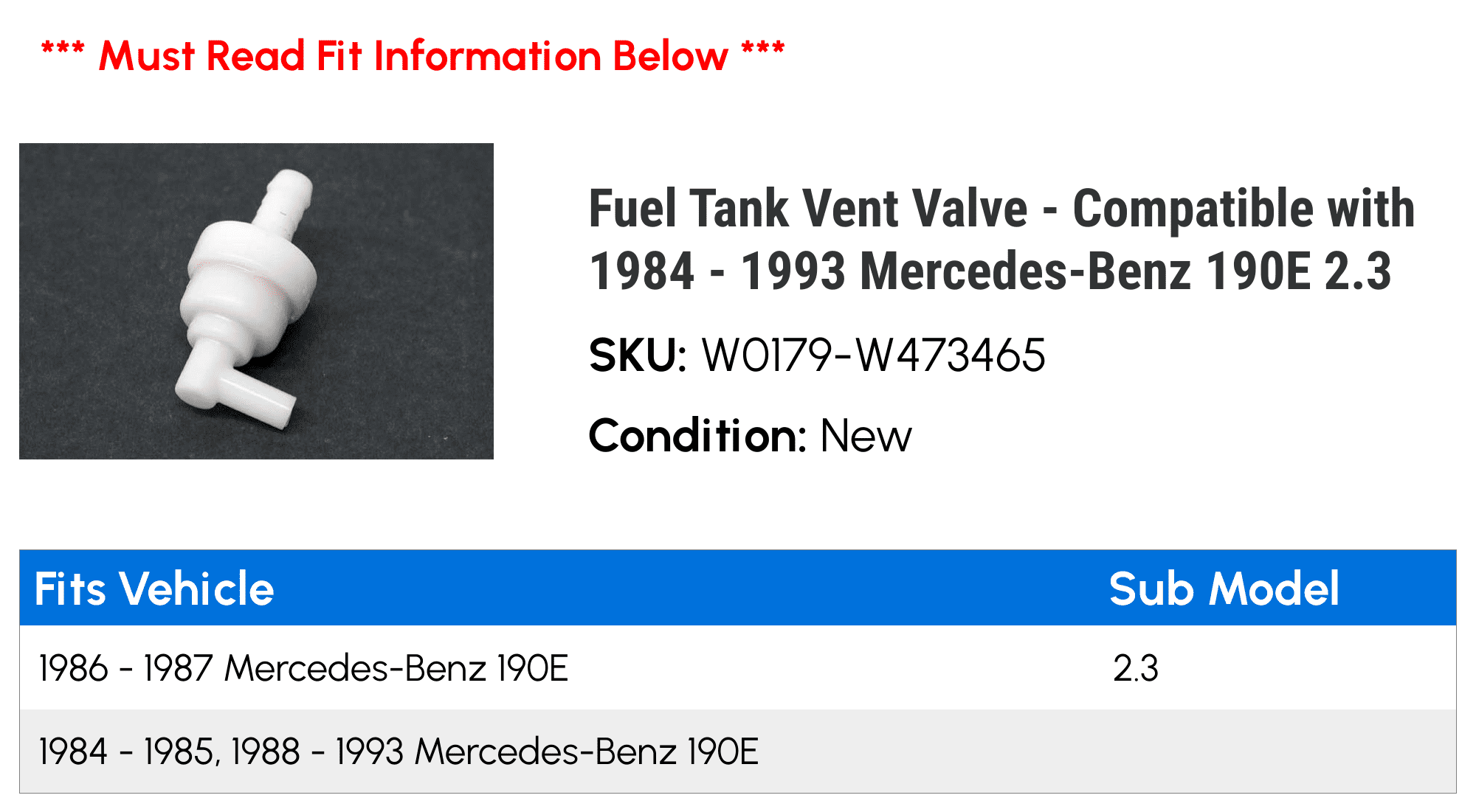Buy Fuel Tank Vent Valve Compatible with 1984 1993 MercedesBenz