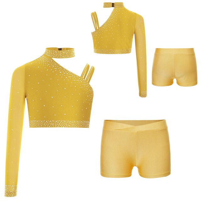 HULIJA Gymnastic Dance Outfits for Girls Latin Jazz Dance Performance Costumes Athletic Sports Workout Yellow 12