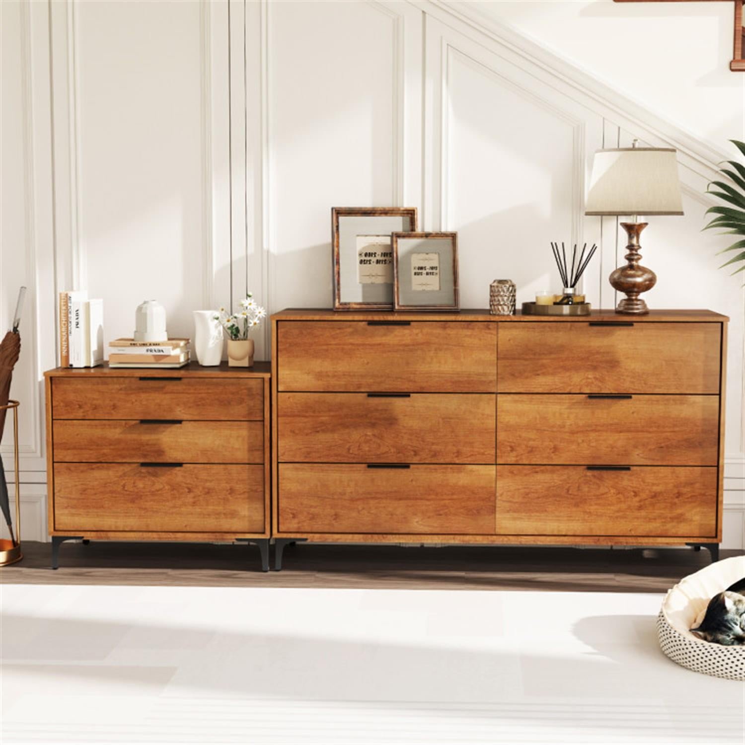 Demi Bonn 3-Drawer Dresser withterlock System, Modern Multipurpose Chest Furniture for Bedroom, Hallway, Entryway, Brown