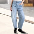thumbnail image 2 of MIXUE Jeans For Women Solid Color Retro Deconstruction Tooling Patch Pocket Washed Curved High Waisted Trousers Activewear,Blue,XXL, 2 of 5