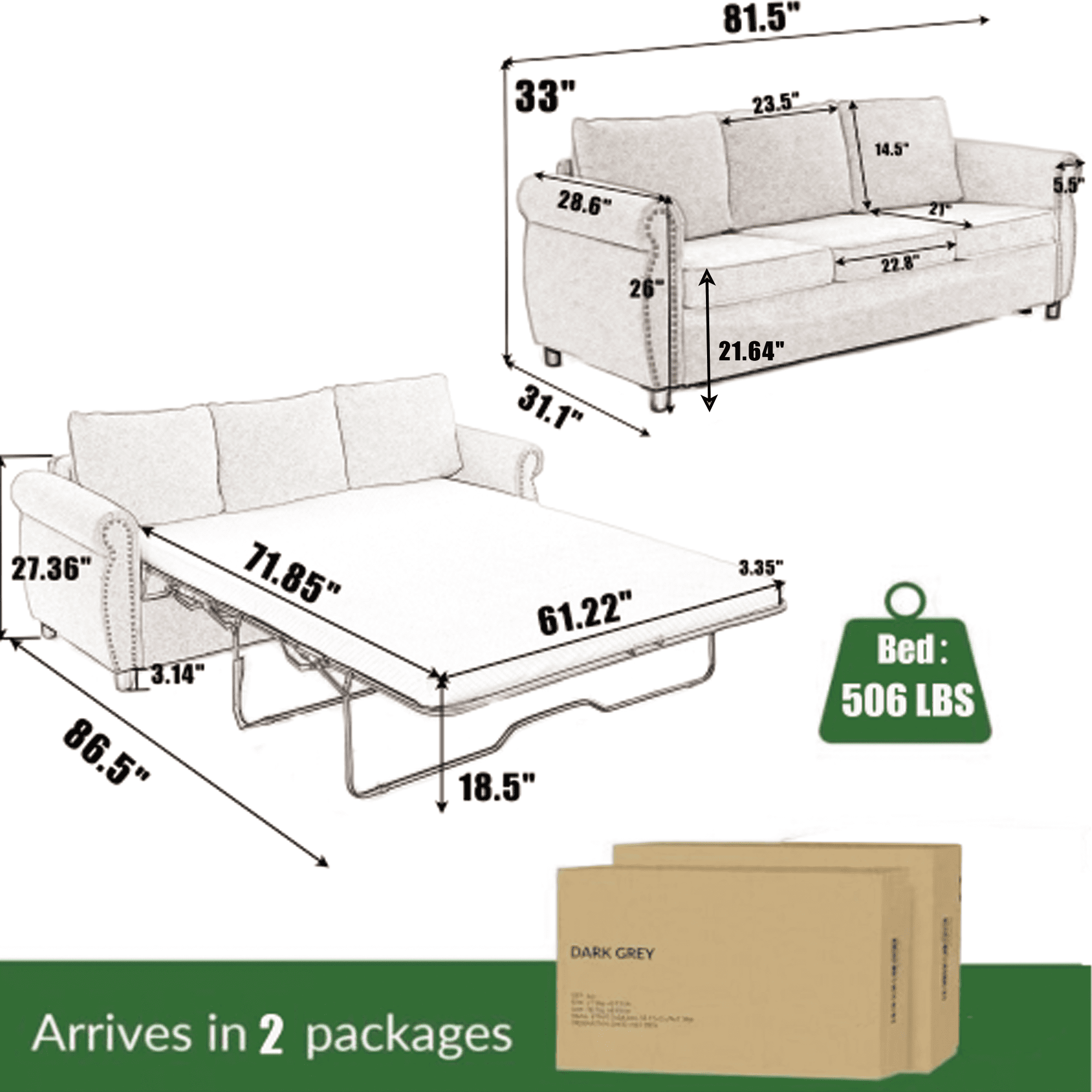 Muumblus Queen Size Pull Out Sofa Bed, 2-in-1 Convertible Sleeper Couches with Memory Foam Mattress, 3 Seat Sleeper Couch Beds for Living Room, Beige