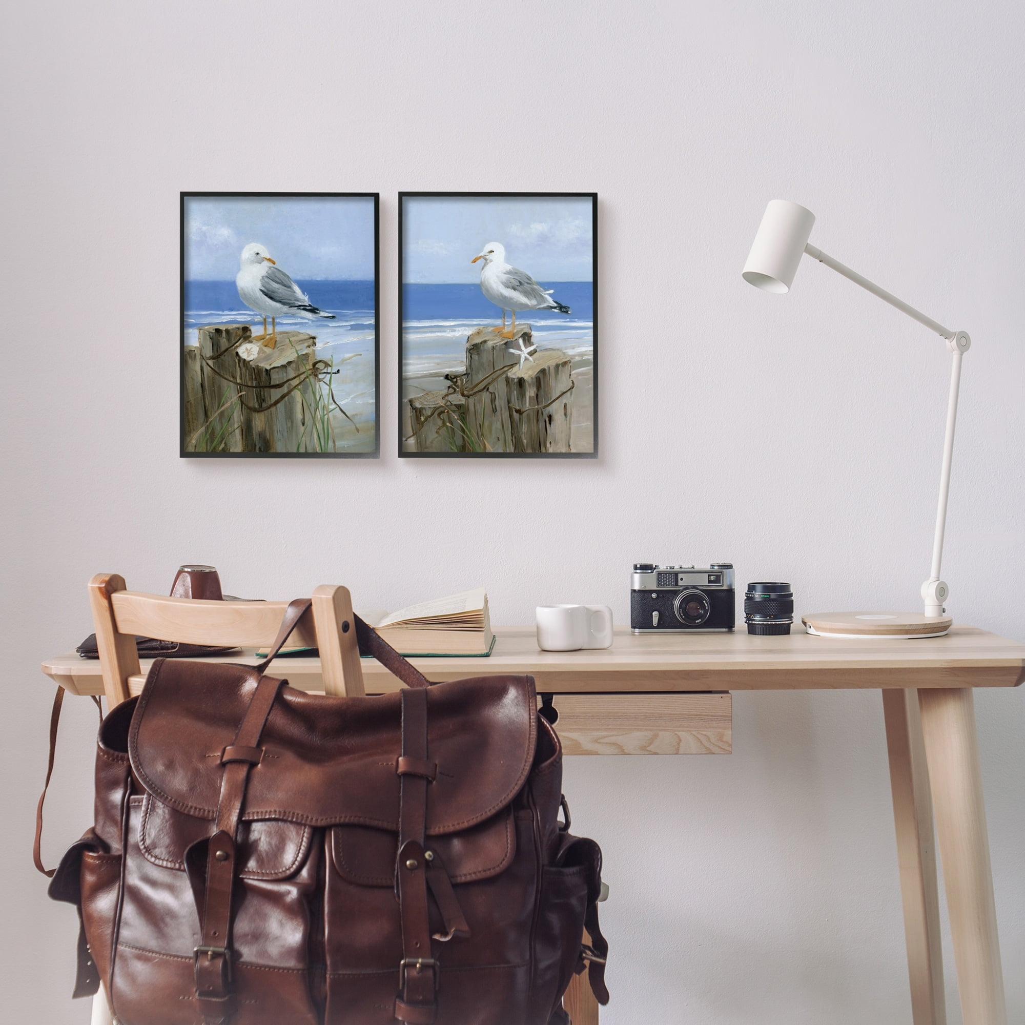 Stupell Industries Seagulls Beach Shore Wooden Pillars Sanddollar Starfish Scene, 11 x 14, Design by Sally Swatland