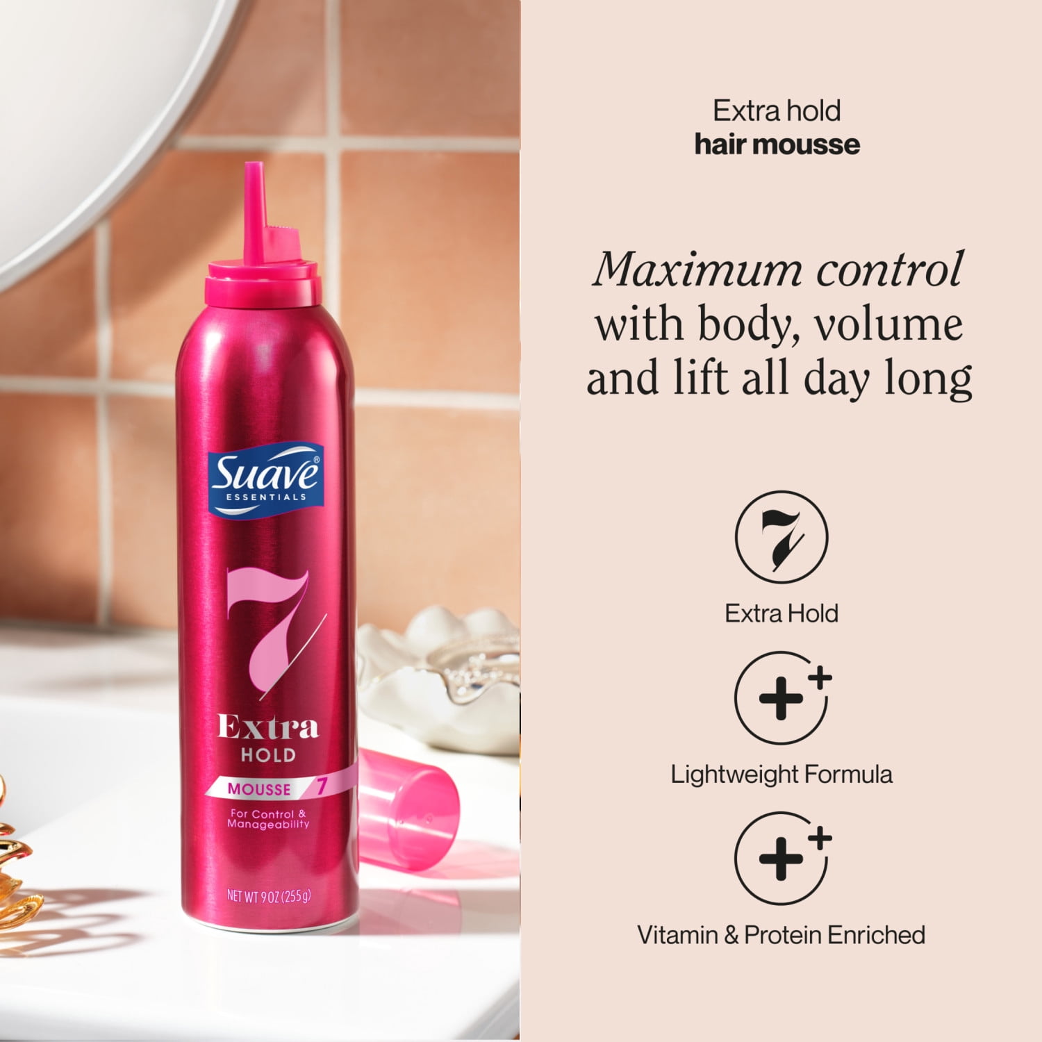 (6 pack) Suave Extra Hold Hair Mousse For Body, Volume & Lift For All Hair Types, 9 OZ