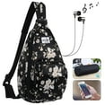 thumbnail image 4 of HAWEE Rope Sling Bag for Women and Men Casual Cross Body Backpack Adjustable Anti-slip Strap/ Bottle Pocket/ Earphone Hole for Travel Hiking Sports, Beige Flower, 4 of 7