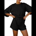 thumbnail image 3 of Conjuntos de Pijama para Mujer, Blusas Extragrandes de 3/4 y Pantalones Cortos con Cintura Elástica, Conjuntos de Estar por Casa. Negro XL, 3 of 10