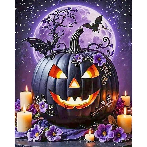 Halloween Pumpkin Diamond Painting Kits for Adult, Horror Diamond Art Kits for Beginners, DIY 5D Round Full Drill Diamond Dot Gem Art Kits for Home Decor 12 X 16 Inch