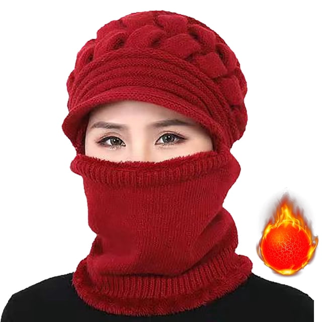 Moins de 10$ Bérets Rouges Chapeau d'Hiver Chaud Élastique Doux Tricoté avec Doublure en Polaire