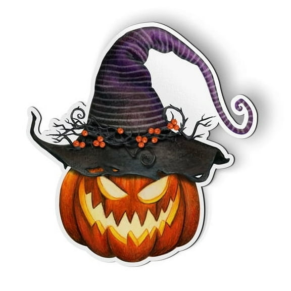 Pumpkin in Witch Hat Jack O Lantern Spooky Halloween - 5.5" Magnet for Car Locker Refrigerator